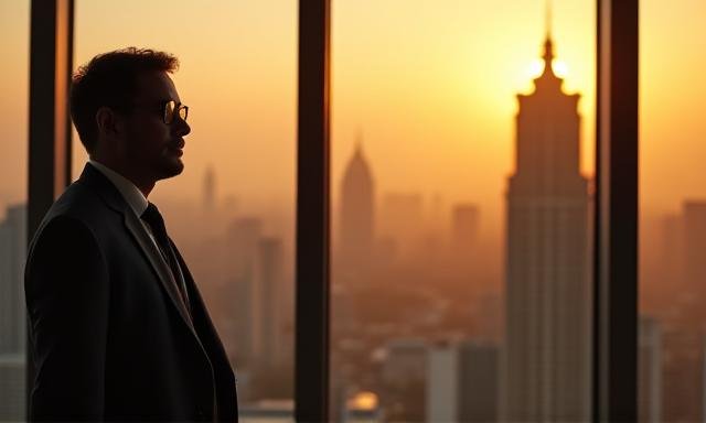 Professional looking out a window thoughtfully representing resilience and wellness