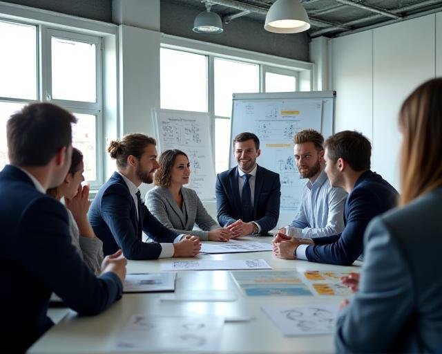 Diverse team building exercise in a professional corporate setting